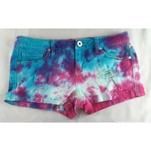 Sapphire Ink Tie Dye Distressed Jean Shorts SZ 7